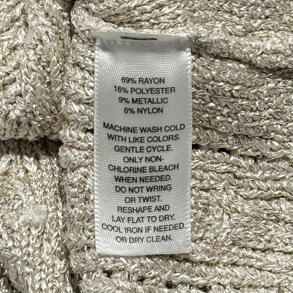 WHBM Cardigan 3/4 Sleeve Cable Knit Old Money Preppy Academia Metallic Medium - Picture 4 of 8